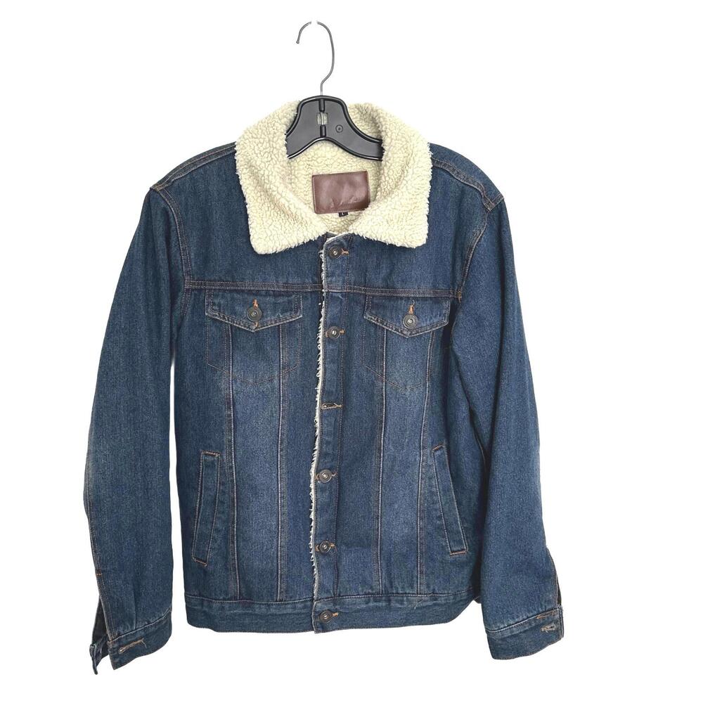 EUC Nylaus Jeans Men's Trucker Thick Sherpa Lined Denim Jacket - L